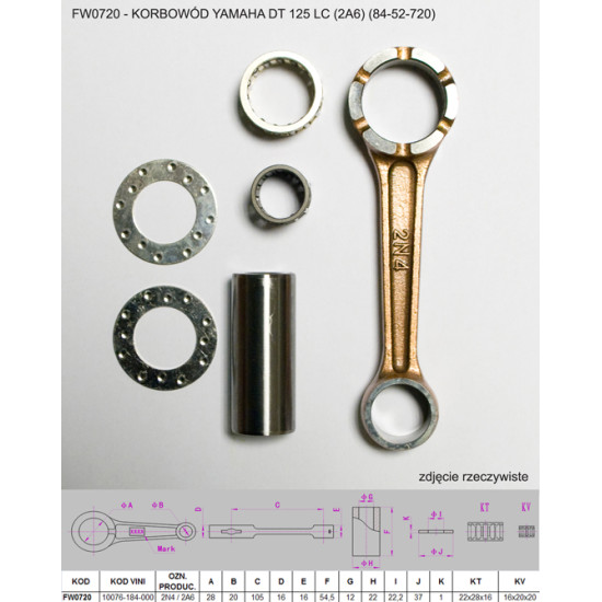 FLYWAY (PLATT) connecting rod YAMAHA DT 125 (DT125) LC (2A6) (84-52-720)