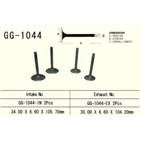 VESRAH įsiurbimo vožtuvas HONDA XL 600R '85-'87 (34,0X6,60X105,7 mm) (OEM: 14711-MG2-790) (1vnt.) (MADE IN JAPAN)
