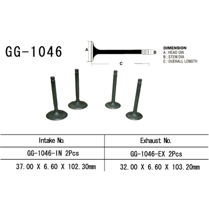 VESRAH intake valve HONDA XR 650R '00-'07, TRX 700XX '08-'09 (for 2 engines) (37.0X6.60X102.3 mm) (OEM: 14711-MBN-670) (1pc)