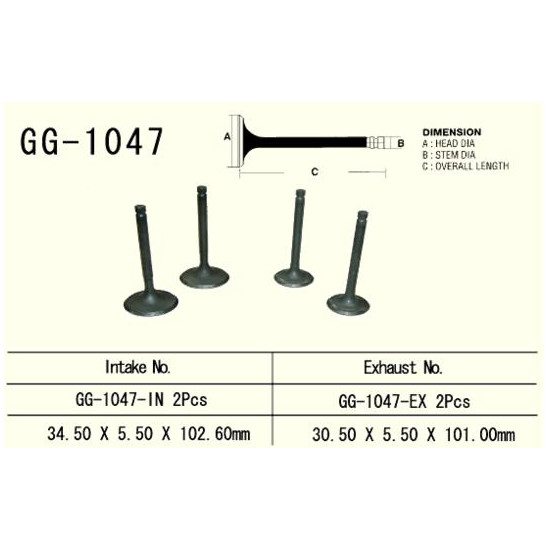 VESRAH intake valve HONDA TRX 650/680 '03-'17 (for 2 engines) (34.5X5.50X102.6 mm) (OEM: 14711-HN8-000) (1pc.) (MADE IN JAP)