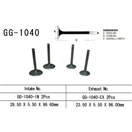 VESRAH įsiurbimo vožtuvas HONDA XR 250R '86-'95 (2 varikliui) (28,5X5,5X96,6 mm) (OEM: 14711-KK1-000) (1vnt.) (MADE IN JAPAN)