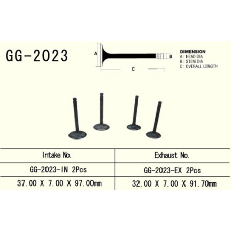 VESRAH Intake Valve Yamaha YFM 600 Grizzly '98 -'01, XT600 '87 -'03, TT600S / E / R / Re '83 -'04 (2 engine) 37,0x7,0x97.0 mm)