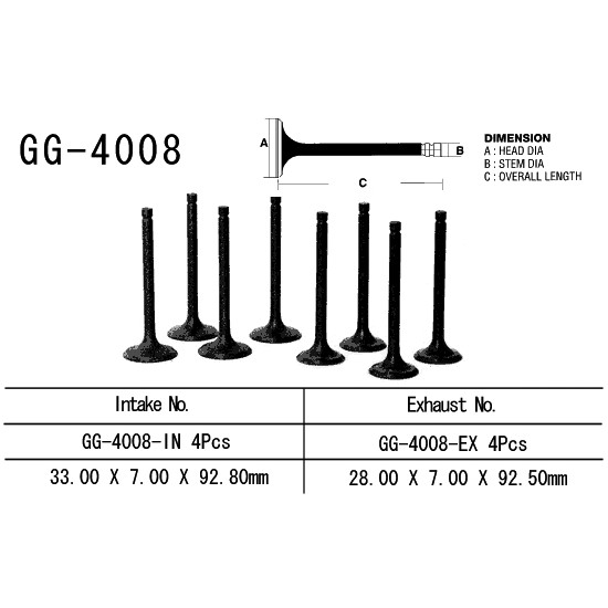 VESRAH intake valve KAWASAKI KZ 650C/E/B/D '77-'80 (33.0 X 7.0 X 92.8 mm) (OEM: 12005-008) (1pc.) (MADE IN JAPAN)
