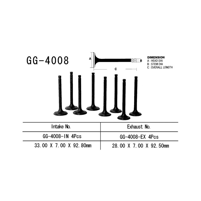 VESRAH intake valve KAWASAKI KZ 650C/E/B/D '77-'80 (33.0 X 7.0 X 92.8 mm) (OEM: 12005-008) (1pc.) (MADE IN JAPAN)