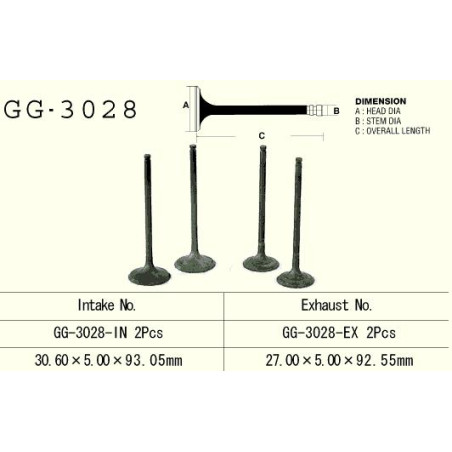 VESRAH Intake Valve Suzuki Dr 350 '90 -'99, LTA 400 Eiger '02 -'09, AN 400 '03 -'06, LTA450 '07 -'14, LTA500 '00 -'15 (2 engine