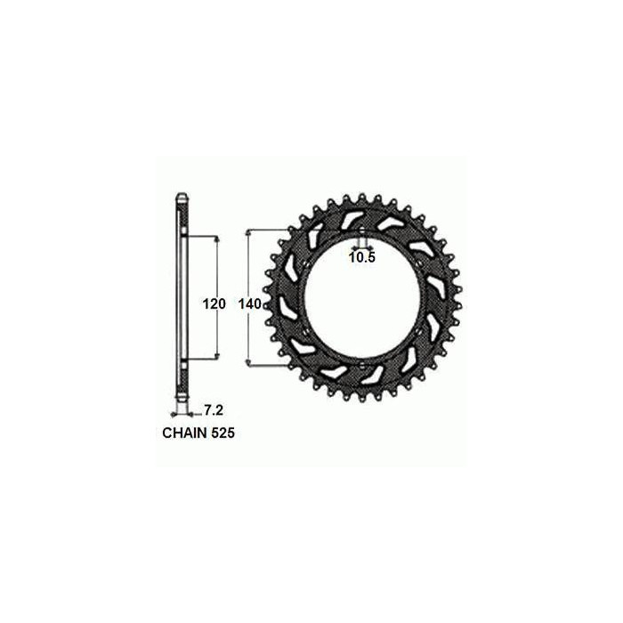REAR SPROCKET, STEEL SUNR1-4529-38