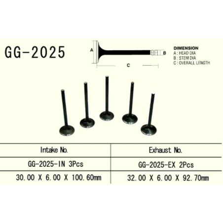 VESRAH intake valve YAMAHA YFM 660 GRIZZLY/RAPTOR/RHINO '01-'08, XTZ660 TENERE '91-'99 (OEM:5KM-12111-00) (1pc.) (MADE IN