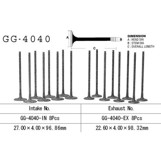 VESRAH intake valve KAWASAKI ZX 6R '95-02, ZZR 600 '06-08' (OEM: 12004-1120,12004-1150) (1pc.) (MADE IN JAPAN)