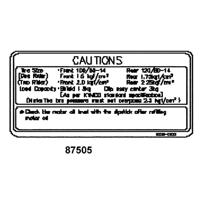 WARNING LABEL (TYRES) 87505-LFC2-E10