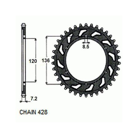 REAR SPROCKET STEEL SUNR1-2502-57