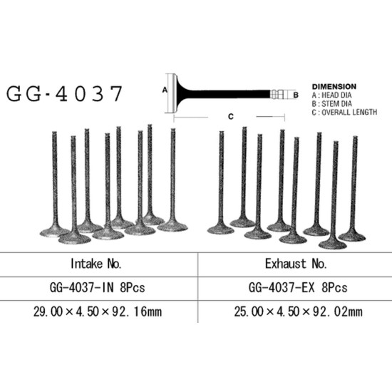 VESRAH intake valve KAWASAKI ZX 9R '94-97, ZXR 750L '94-95' (OEM: 12004-1112) (1pc.) (MADE IN JAPAN)