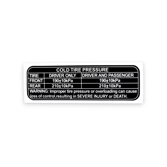 TIRE PRESSURE LABEL SRK125S SRV125 TRX125