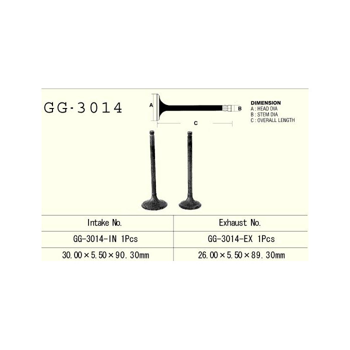 VESRAH intake valve SUZUKI DR 125/ DRZ125 '86-'17, GN 125 '91-'97 (for 1 engine) (30,00X5,50X90,30mm) (OEM: 12004-S003,1291
