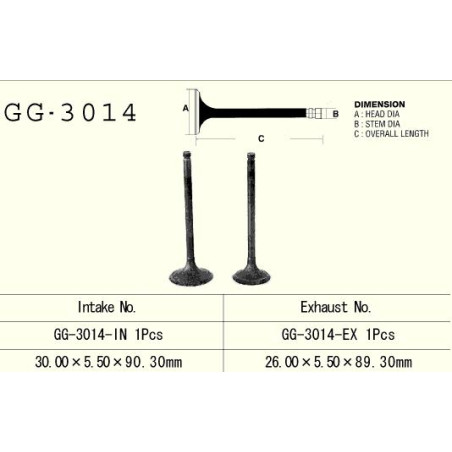 VESRAH intake valve SUZUKI DR 125/ DRZ125 '86-'17, GN 125 '91-'97 (for 1 engine) (30,00X5,50X90,30mm) (OEM: 12004-S003,1291