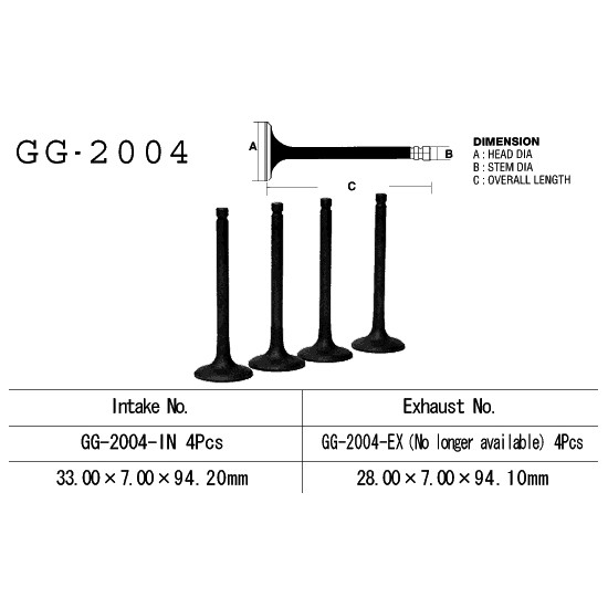 VESRAH intake valve YAMAHA XJ 650 80-84, XJ650 80-84, XJ 750 '82-85' (33,0X7,00X94,20) (OEM: 16G-12111-00,4H7-12111-00) (1