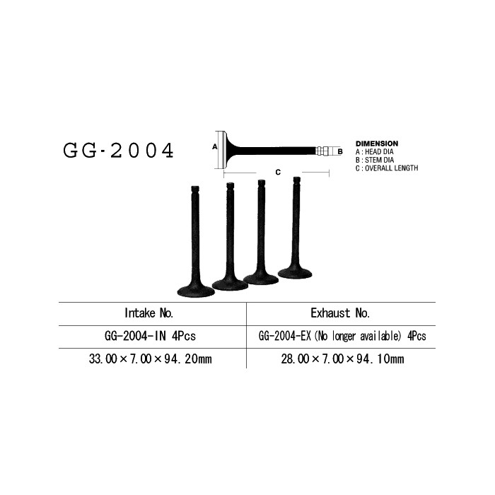 VESRAH intake valve YAMAHA XJ 650 80-84, XJ650 80-84, XJ 750 '82-85' (33,0X7,00X94,20) (OEM: 16G-12111-00,4H7-12111-00) (1