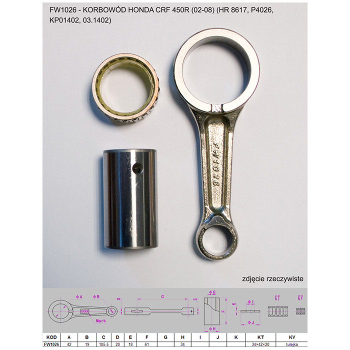 FLYWAY connecting rod HONDA CRF 450R (02-08) (HR 8617, P4026, KP01402, 03.1402)