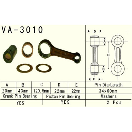 VESRAH connecting rod SUZUKI LTA 400 (LTA400) EIGER '02-'13, LTA 400 (LTA400) KING QUAD '08-'15 (VA3010)(VA-3011)SUZUKI DR 350 '