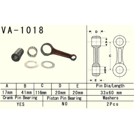 VESRAH connecting rod HONDA TRX 350 RANCHER '99-'06 (VA1018) pin 17mm (MADE IN JAPAN)