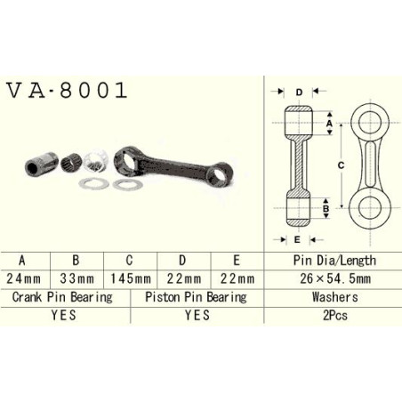 VESRAH connecting rod KAWASAKI KX 500 (KX500) '85-'04 (VA8001) (MADE IN JAPAN)