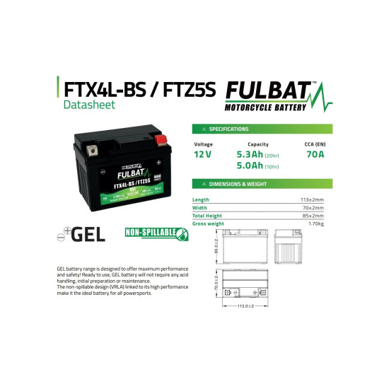 GELIO AKUMULIATORIUS FULBAT FTX4L-BS / FTZ5S