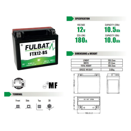 FULBAT FTX12-BS MAINTENANCE-FREE BATTERY