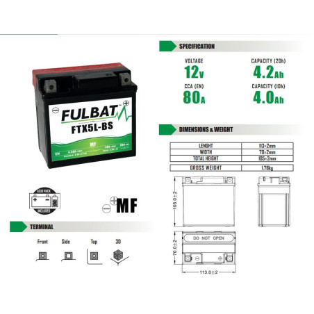 FULBAT FTX5L-BS BE PRIEŽIŪROS AKUMULIATORIUS