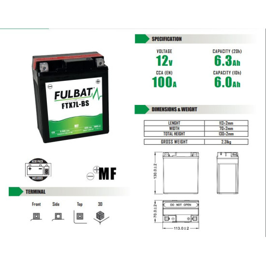 FULBAT FTX7L-BS MAINTENANCE-FREE BATTERY