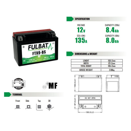 FULBAT FTX9-BS BE PRIEŽIŪROS AKUMULIATORIUS