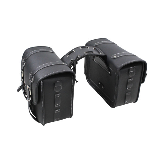 UNIVERSAL MOTORCYCLE SADDLE BAGS WITH BOTTLE HOLDERS, ECO LEATHER