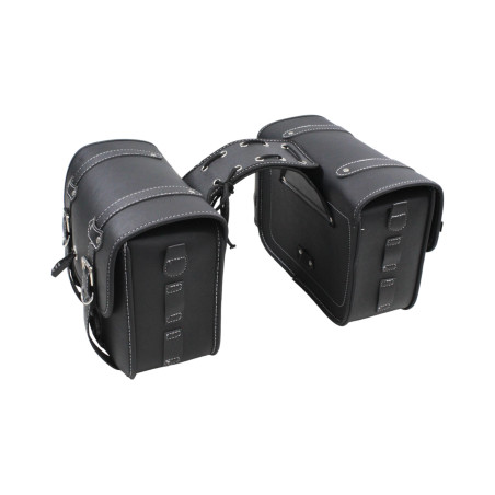 UNIVERSAL MOTORCYCLE SADDLE BAGS WITH BOTTLE HOLDERS, ECO LEATHER