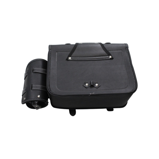 UNIVERSAL MOTORCYCLE SADDLE BAGS WITH BOTTLE HOLDERS, ECO LEATHER