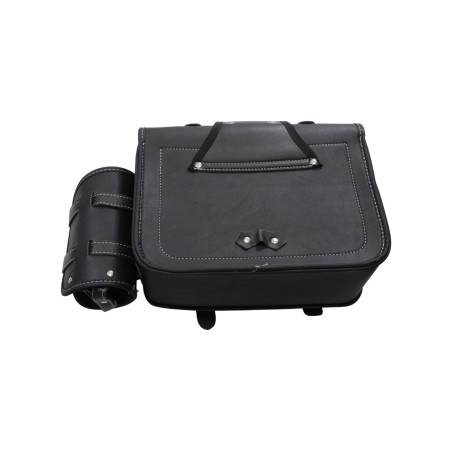 UNIVERSAL MOTORCYCLE SADDLE BAGS WITH BOTTLE HOLDERS, ECO LEATHER
