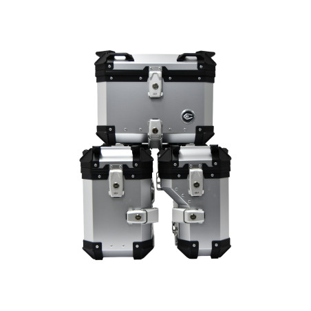 Set of 3 aluminum boxes (30 l asymmetric + 36 l + 45 l) silver-colored boxes