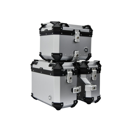 Set of 3 aluminum boxes (30 l asymmetric + 36 l + 45 l) silver-colored boxes