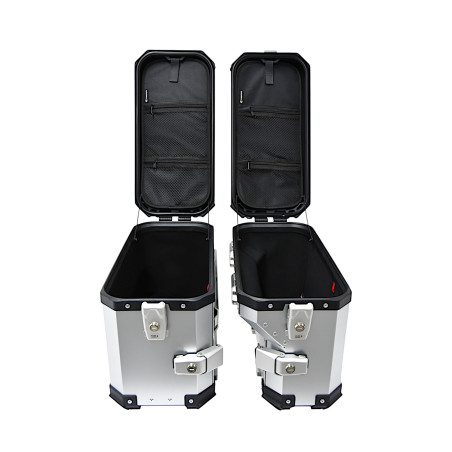Set of 3 aluminum boxes (30 l asymmetric + 36 l + 45 l) silver-colored boxes