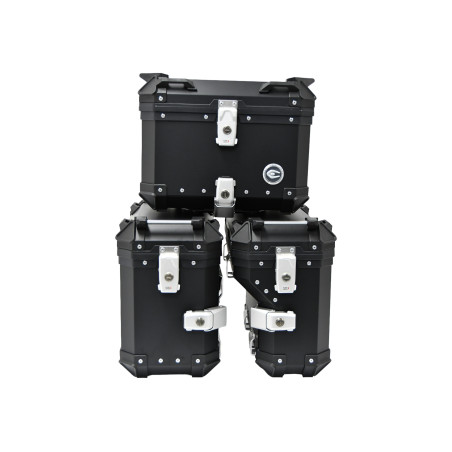 3 aliuminio dėžių rinkinys (30 l asimetrinės + 36 l + 45 l) juodos spalvos „Coocase“