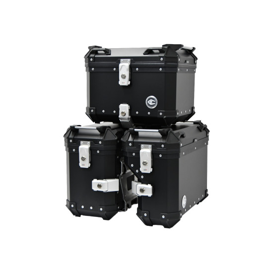 3 aliuminio dėžių rinkinys (30 l asimetrinės + 36 l + 45 l) juodos spalvos „Coocase“