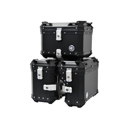 Set of 3 aluminum boxes (30 l asymmetric + 36 l + 45 l) black "Coocase"