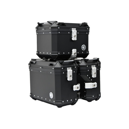 3 aliuminio dėžių rinkinys (30 l asimetrinės + 36 l + 45 l) juodos spalvos „Coocase“