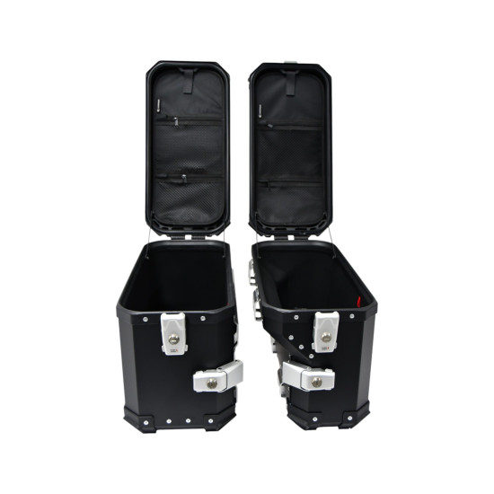 3 aliuminio dėžių rinkinys (30 l asimetrinės + 36 l + 45 l) juodos spalvos „Coocase“