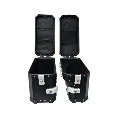 3 aliuminio dėžių rinkinys (30 l asimetrinės + 36 l + 45 l) juodos spalvos „Coocase“