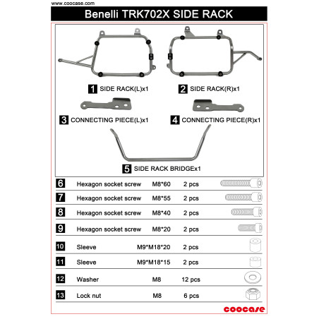 COOCASE SIDE BOX FRAME SILVER BENELLI TRK 702 TRK 702X
