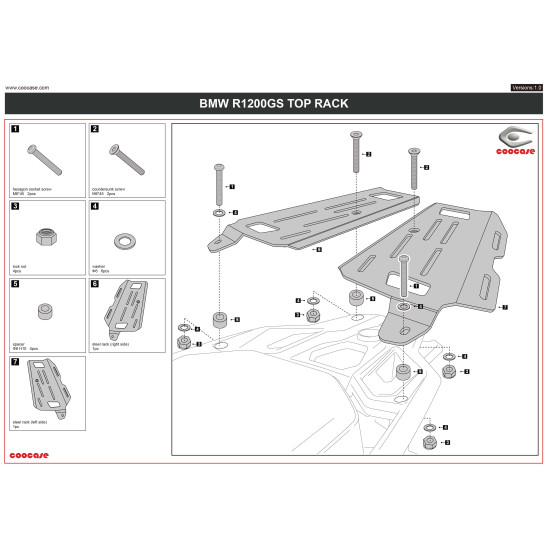 CENTRINĖS + ŠONINĖS DĖŽĖS LAIKIKLIS KOMPLEKTAS BMW R1200GS / R1250GS 2010-2023