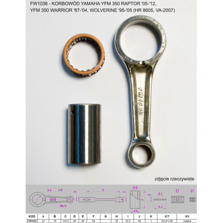 FLYWAY connecting rod YAMAHA YFM 350 (YFM350) RAPTOR '05-'12, YFM 350 (YFM350) WARRIOR '87-'04, WOLVERINE '95-'05 (HR 8605, VA-2