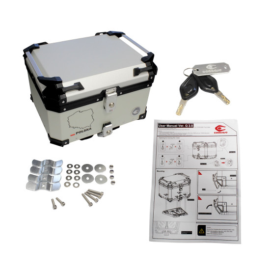 COOCASE ALUMINUM TOP BOX 55L SILVER WITH POLAND MAP + INNER BAG