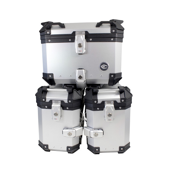 Set of 3 aluminum boxes (2 x 36 l symmetrical + 45 l) made of anodized aluminum