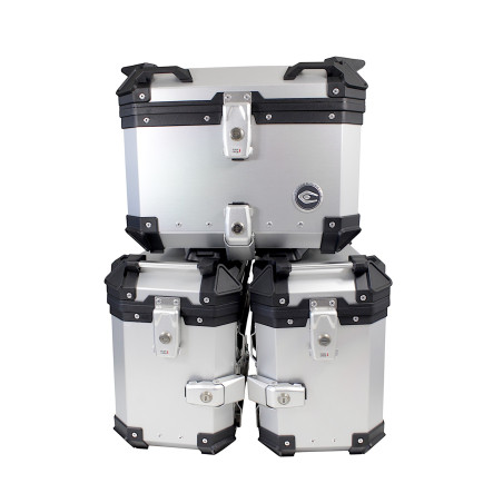 3 aliuminio dėžių rinkinys (2 x 36 l simetriškos + 45 l) iš anoduoto aliuminio