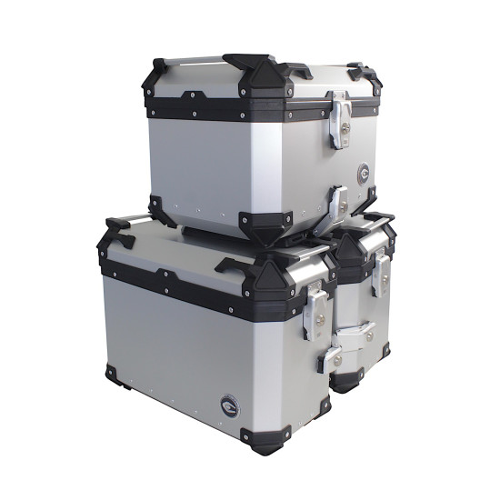 3 aliuminio dėžių rinkinys (2 x 36 l simetriškos + 45 l) iš anoduoto aliuminio