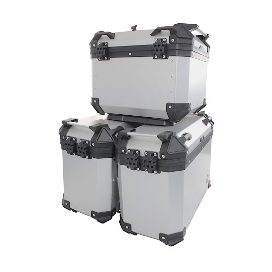 3 aliuminio dėžių rinkinys (2 x 36 l simetriškos + 45 l) iš anoduoto aliuminio